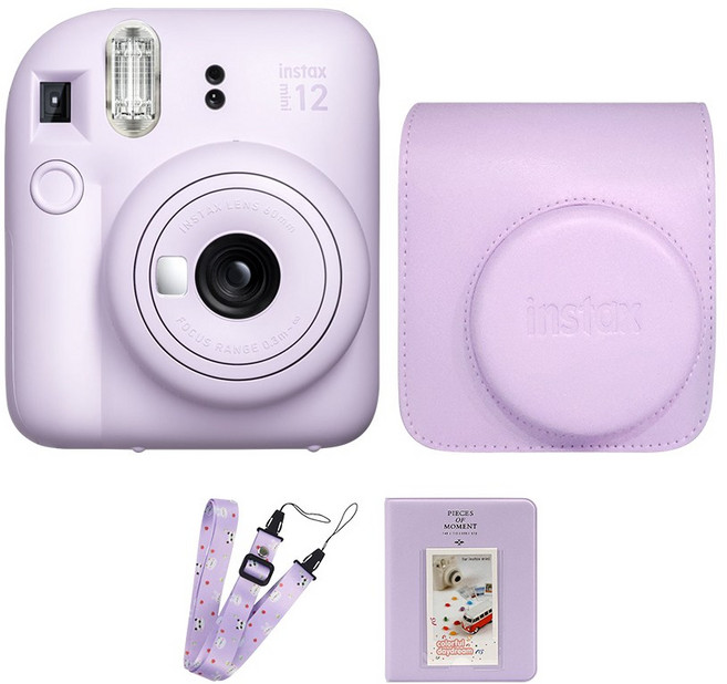 후지 인스탁스 미니12 즉석카메라+가죽케이스/스트랩+전용앨범, 라일락퍼플/퍼플