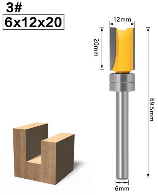 6mm 생크 템플릿 트림 힌지 장붓구멍 라우터 비트 스트레이트 엔드 밀 트리머 청소 플러시 목공 장부 커터 1, NO 7, 1개