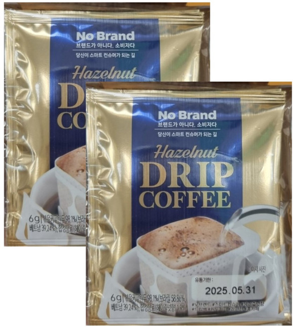 노브랜드 헤이즐넛향 드립백 원두커피 90g x 2개 총 180g ( 6g x 30입), 15개입