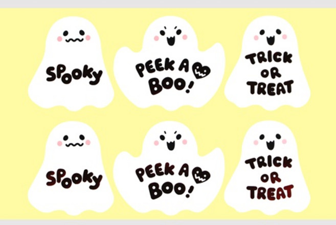 스티커 - 화이트 유령 혼합 1장 6매입