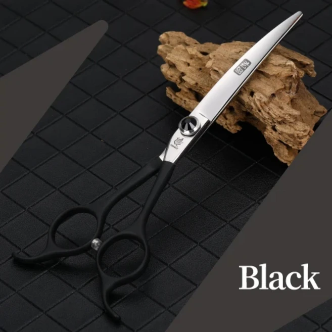 Fenice 6.5 인치 전문 개 손질 곡선 가위 다채로운 Groomer 도구 일본 440C 빗과 세트, 01 Black