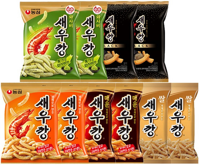 농심 새우깡 혼합 10개 (일반+매운+쌀+와사비+블랙 각 2개), 1세트, 804g