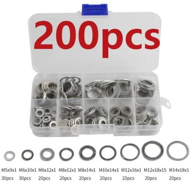 호환 알루미늄 플랫 개스킷 와셔 모듬 개스킷 금속 실링 와셔 모듬 알루미늄 실링 링 핫 200 개 280 개 450 개, 03 silver white, 1개