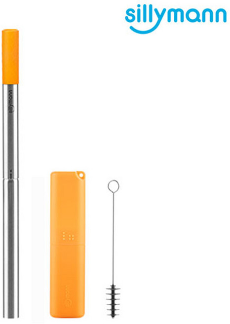 실리만 휴대용 스테인레스 스틸 버블티 빨대 세트 WSB2086 색상 옐로우 / 청소솔 및 보관케이스 포함, 1개, 1개