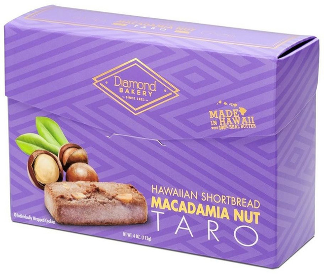 Diamond Bakery 낱개 개별 포장 과자 다이아몬드 베이커리 코코넛 하와이안 쇼트브레드 쿠키 4.4온스, Taro, 1개, 113g