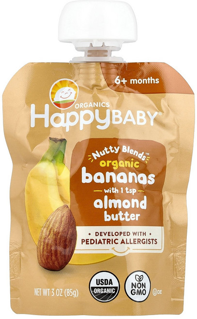 Happy Family Organics Baby® Nutty Blends™ 6개월 이상 유기농 바나나 아몬드 버터 1/2티스푼 함유 85g(3oz) Organics, Happy Family Organics, Baby®,, 1