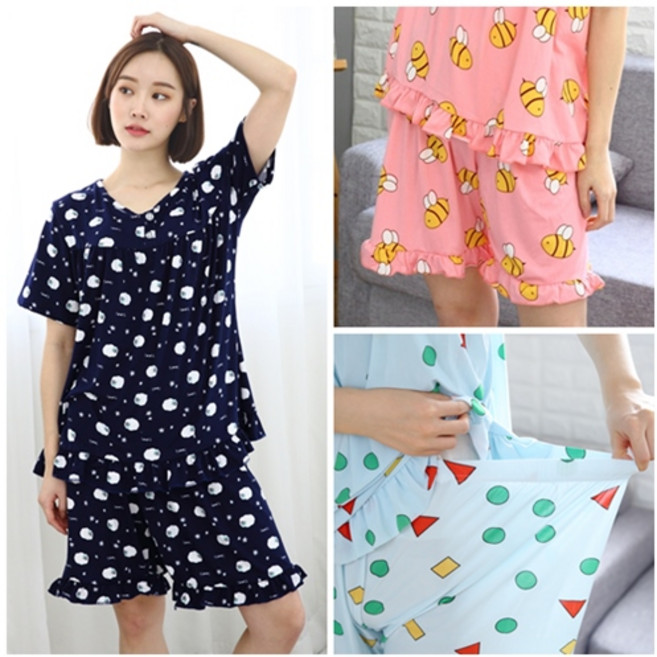 [오지다] 여성용 마약잠옷 반팔 파자마 잠옷 세트 88빅사이즈