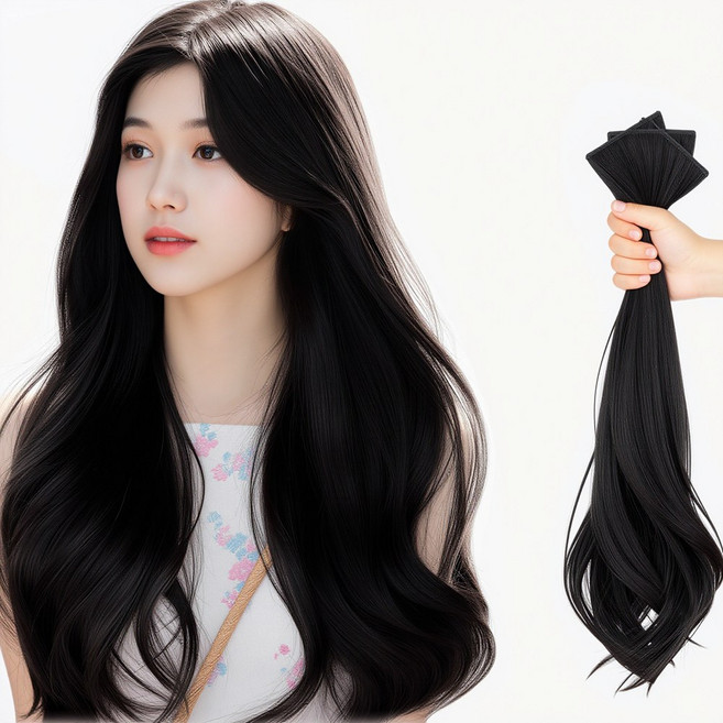 가발위드 네츄럴 웨이브 롱 부분 가발 뮤즈모먼트 3피스 붙임머리 세트, 1개, 진한블랙