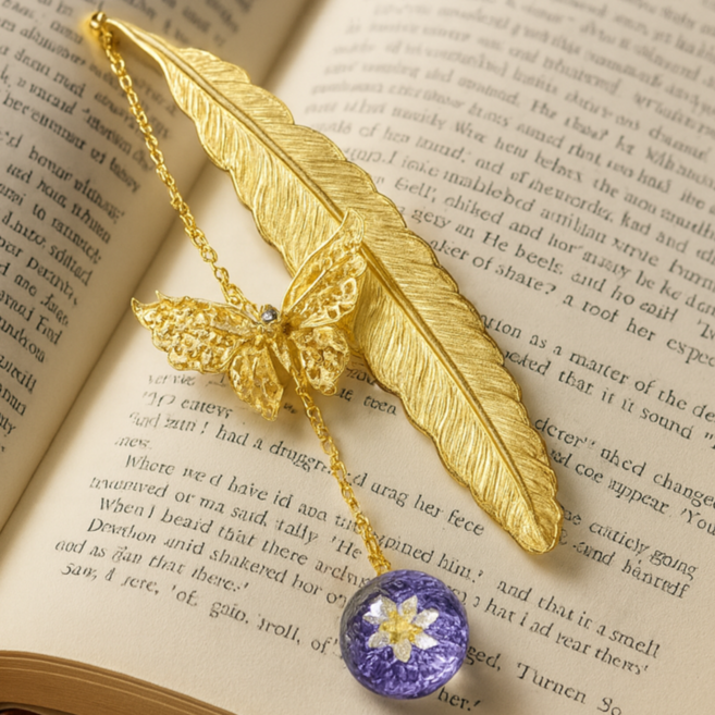 더블에이치마켓 감성선물 기억이 머문 자리 깃털 책갈피, 골드