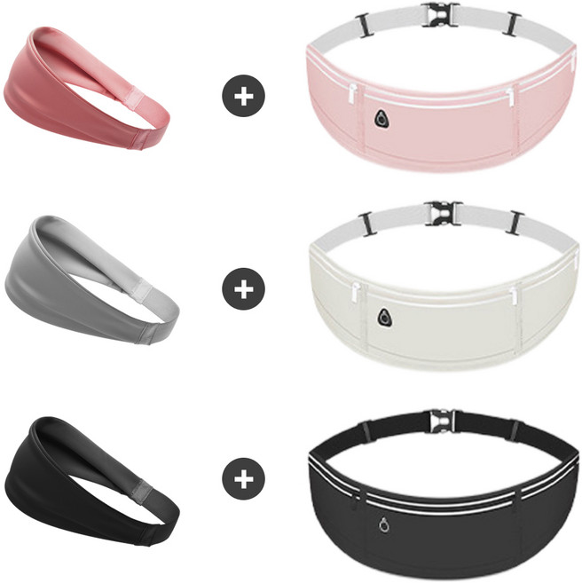 경량 힙색 + 헤어밴드 세트 러닝 벨트 러닝 방수 슬링백 가방 힙쌕 러닝백 마라톤 가방 휴대폰 가방