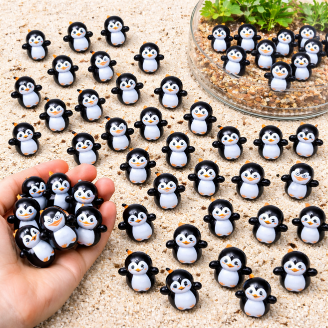 펭귄 미니 피규어 세트 귀여운 동물 장식 테라리움 소품 50개, 블랙