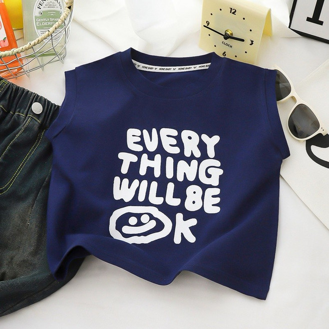 HOME BABY 韓版男童夏季寬鬆兒童無袖上衣 簡約字母圖案背心