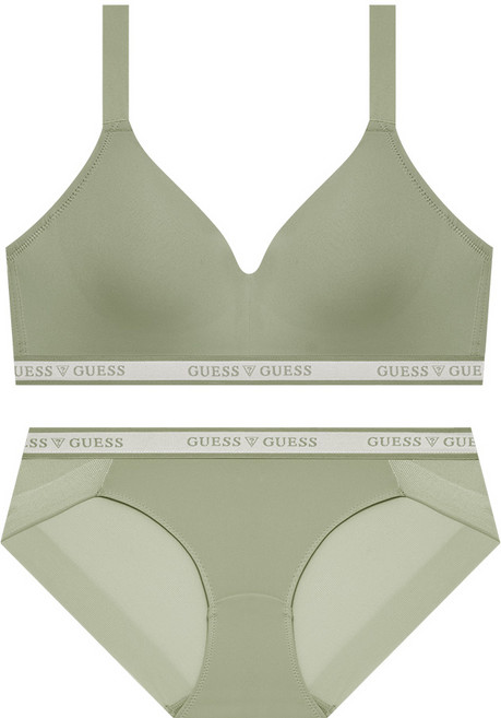 게스언더웨어 에어 메쉬몰드 노와이어 브라 팬티 세트 - 라이트카키