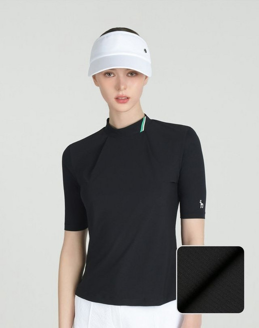 [백화점정품] 헤지스 골프 [본사공식][25SS] 블랙 여성 모크넥 냉감 반팔 티셔츠 HWTS5B412BK 편안한 필드핏