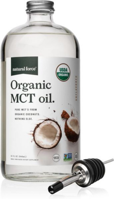 Natural Force 내추럴 포스 유기농 MCT 오일 – 순수 유리병 100 냉압착 버진 코코넛 오일로 제조 인증된 케토 팔레오 코셔 비건 및 비유전자변형 품질과 순도를 위, 일반 - 맛 없음, 32 Fl Oz(1개 팩), 1, 946ml