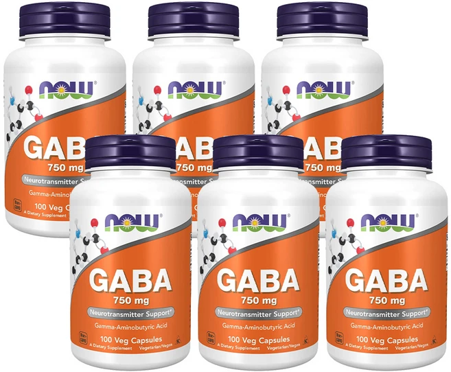 Now Foods 6개 가바 GABA 750 mg 아미노산 100 베지캡슐, 100정 - 쿠팡