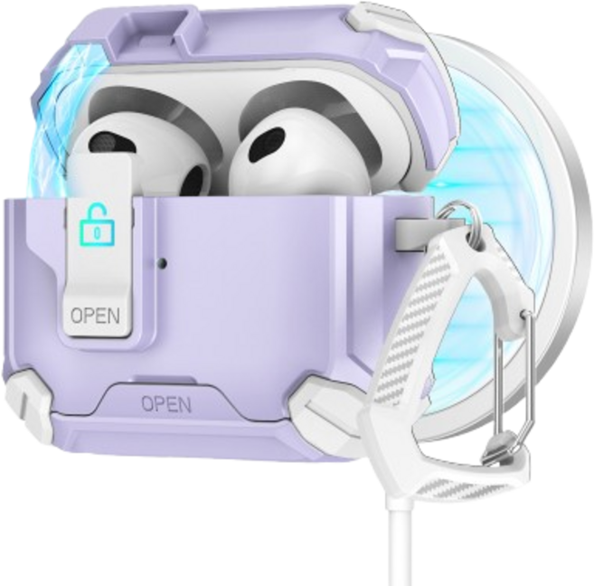 투에이비 마그네틱 아머드 락 케이스, 1개, 화이트 퍼플, 에어팟 프로/프로2세대