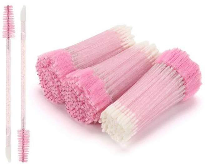 300개 일회용 마스카라 완드 듀얼 엔드 속눈썹 브러시 립 핑크 립스틱 어플리케이터 눈썹 스풀 브러시로 연장을 제공, Crystal Pink