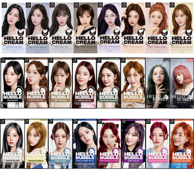 미쟝센 (신제품추가)블랙핑크 헬로버블 & 헬로크림 염색약 x 2개+아모레퍼시픽샘플(랜덤)증 정, 7.버블 뉴 6A더스티애쉬, 2개