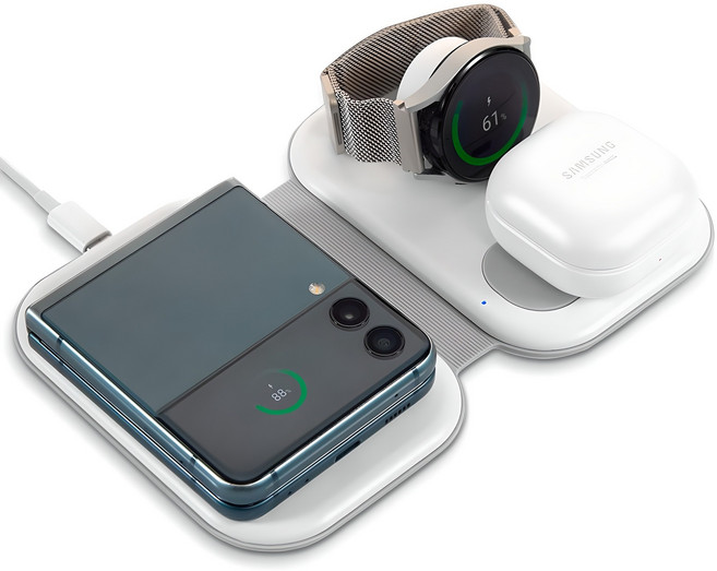 오아 폴드A 3in1 접이식 무선충전기 안드로이드 갤럭시 휴대용 고속 충전 거치대 버즈 갤럭시워치 호환, 화이트, 1개