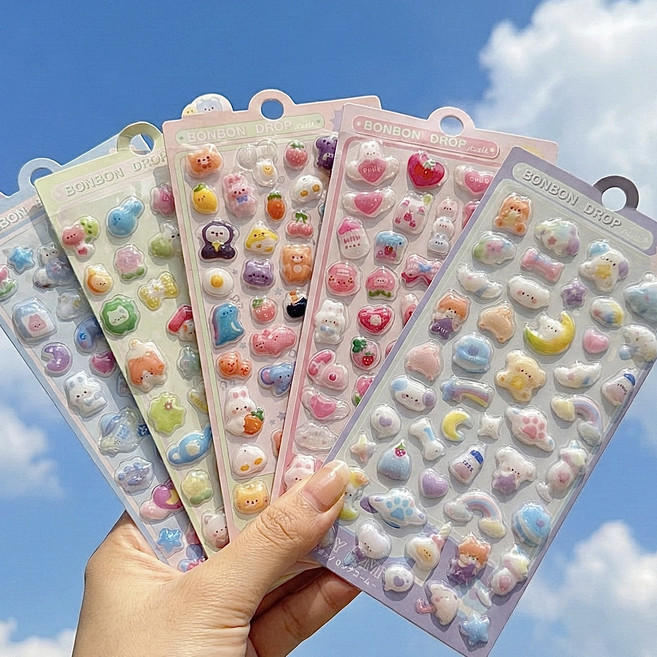 3D 입체 다꾸 폰꾸 귀여운 스티커 5개 세트, 1세트, 혼합
