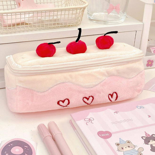 허니잼 체리케이크 인형 필통 패브릭 동물 필통 펜케이스 파우치 귀여운 중학생 봉제필통, 1개, 화이트