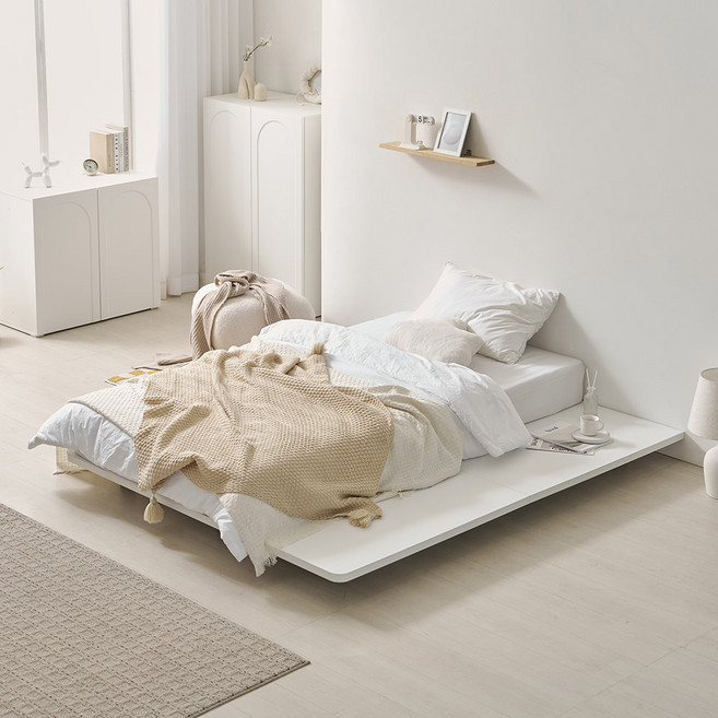 플로우 저상형 침대 프레임 깔판 SS/Q/K (매트제외), 화이트 (다리 100mm)