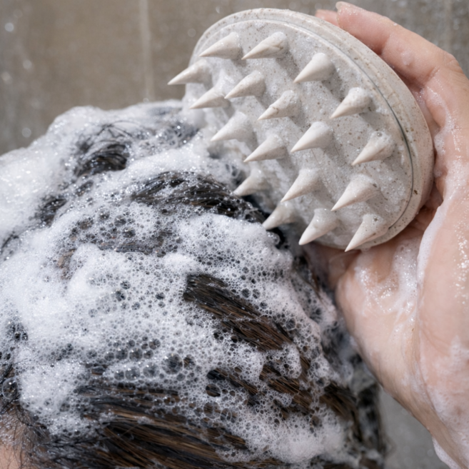 심플딤플 친환경 실리콘 두피 마사지 샴푸 브러쉬, 1개, 샌드 그레이