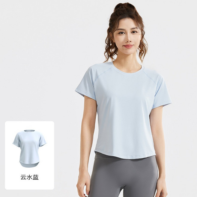 BELLA 運動拼接網紗短袖上衣，寬鬆透氣排汗，瑜珈健身訓練服