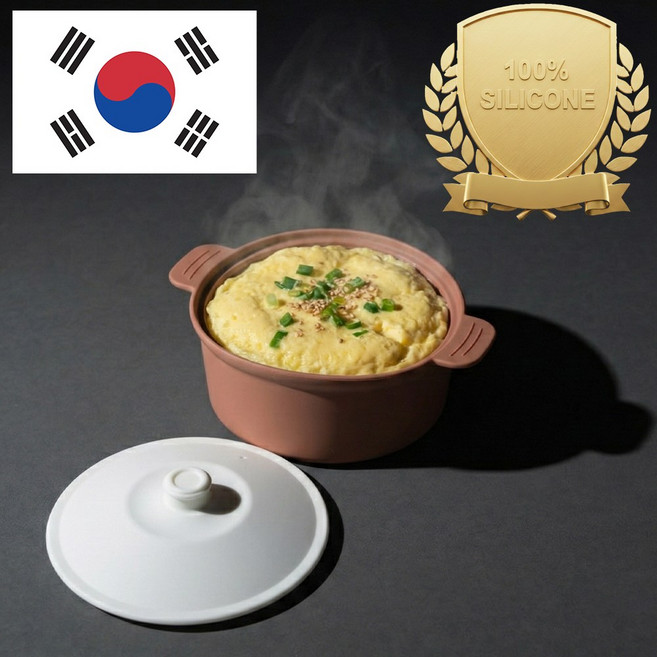 아티즌 쿡 국산 실리콘 계란찜기 전자레인지 용기 내열유리 찜기 주방용품 이유식 용기, 1개, 중형 원형 / 바디:피치베이지 / 뚜껑:화이트