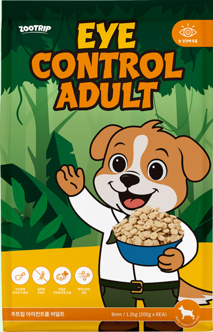 주트립 아이 컨트롤 어덜트 (1~6세) (눈 건강에 좋은 강아지 기능성 사료), 1.2kg, 1개, 눈물개선/눈건강