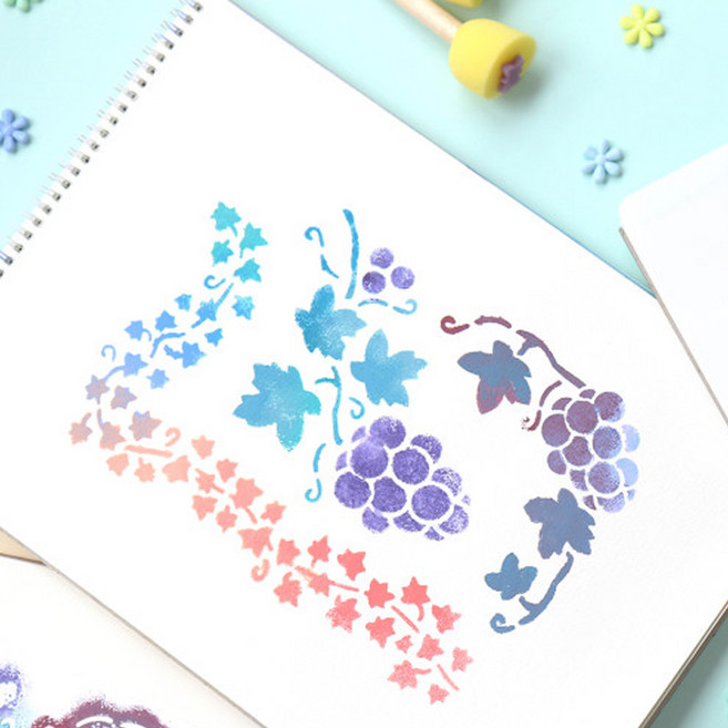 민화샵 스텐실 도안 모형판 18종 알파벳 식물 꽃 도안, 민화 스텐실 도안_요정