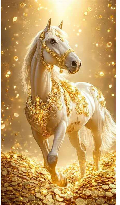 성공의 황금말 보석십자수 DIY 인테리어 45x70cm, 1개, 옐로우