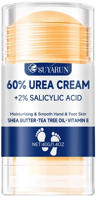 SUYARUN 60% 우레아 풋 크림 스틱 - 보습 각질 제거 갈라진 발뒤꿈치 복구 건조한 발에 깊은 수분 공급 오