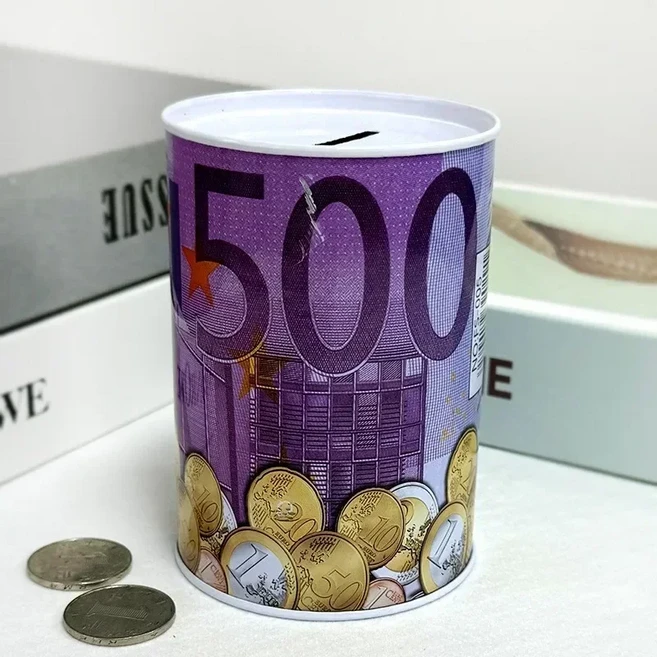돈을 절약하는 Tinplate 실린더 상자 재사용 가능한 가정용 동전 트레이 저장 탱크 어린이 유로 그림, 03 500