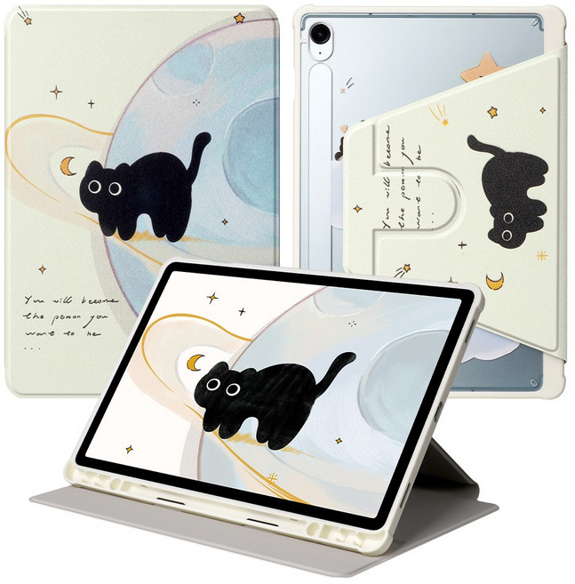 DUNNO 360도 회전 가능 패턴 디자인 아크릴 삼성 탭 케이스, 1개, 1-행성 고양이