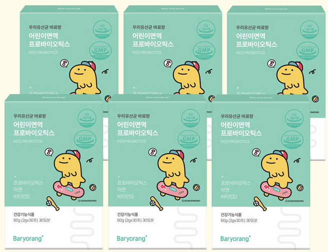바료랑 어린이면역 프로바이오틱스 키즈 돌 아기유산균 아이 유아 1개월, 60g, 6개