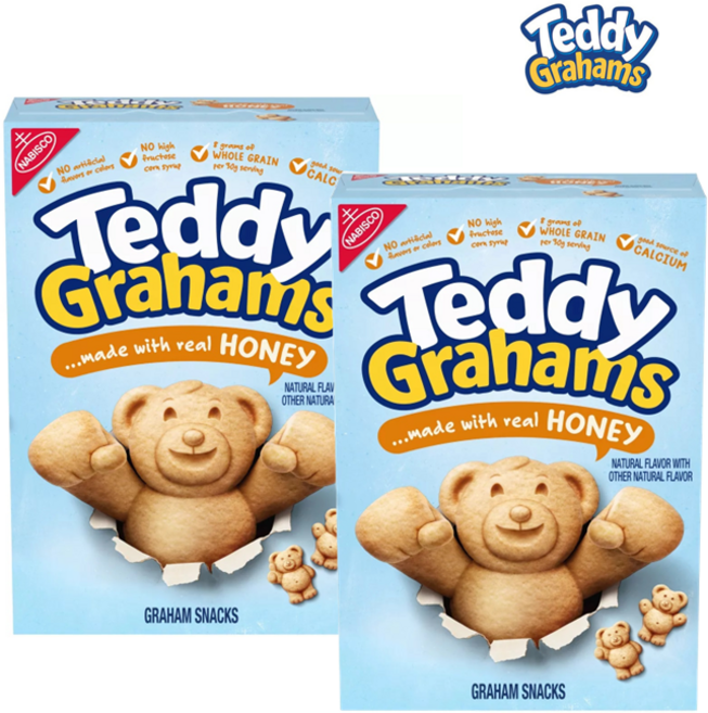 [NABISCO] [1+1] 나비스코 Teddy Grahams 테디 그레이엄 허니 283g 2개 곰돌이 쿠키 Teddy Grahams Graham Snacks, 566g, 1세트