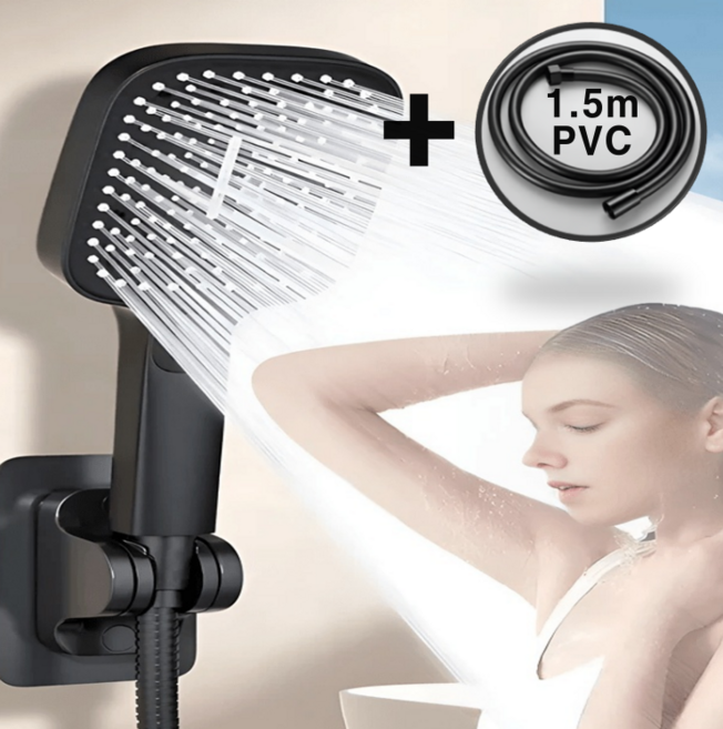 대형 3단 폭풍수압 고압 샤워기 헤드 욕실 절수 샤워기 교체, 블랙헤드/호스세트, 1개