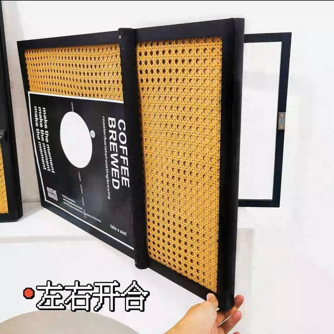藤編電錶箱遮擋裝飾掛畫，實木玄關配電箱遮擋畫, T黑色藤編（左右開合）,30x40cm（外框尺寸）, T黑色