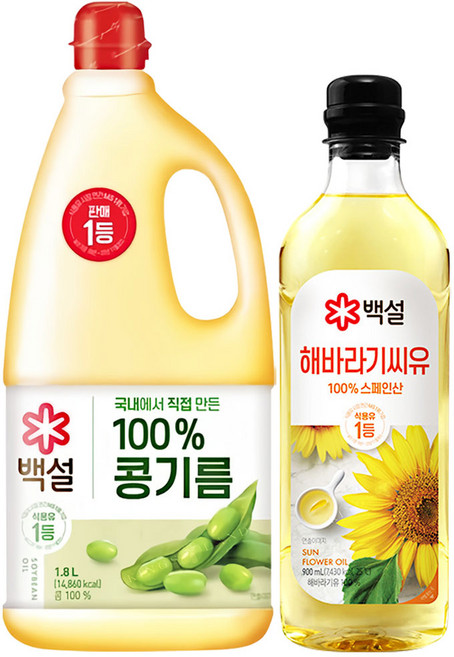 백설식용유콩기름1.8L 1 + 해바라기씨유900ml 1, 1개, 1.8L