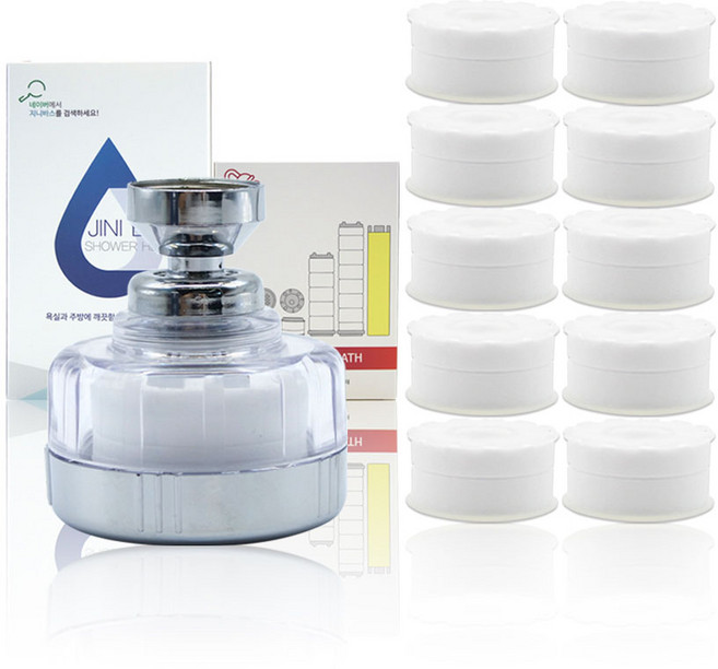 지니바스 욕실 주방 세면대 샤워기필터 수압상승 절수효과 녹물제거, 세면대 헤드+호환필터10개, 1개