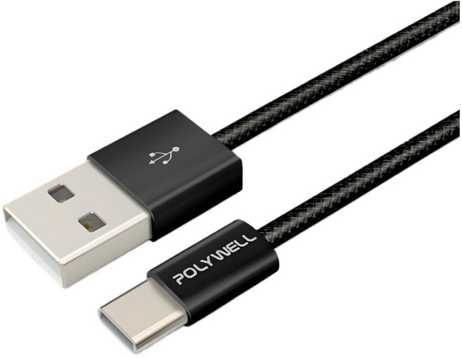 POLYWELL PD編織快充線, USB to C【黑色】, 1個, 2m