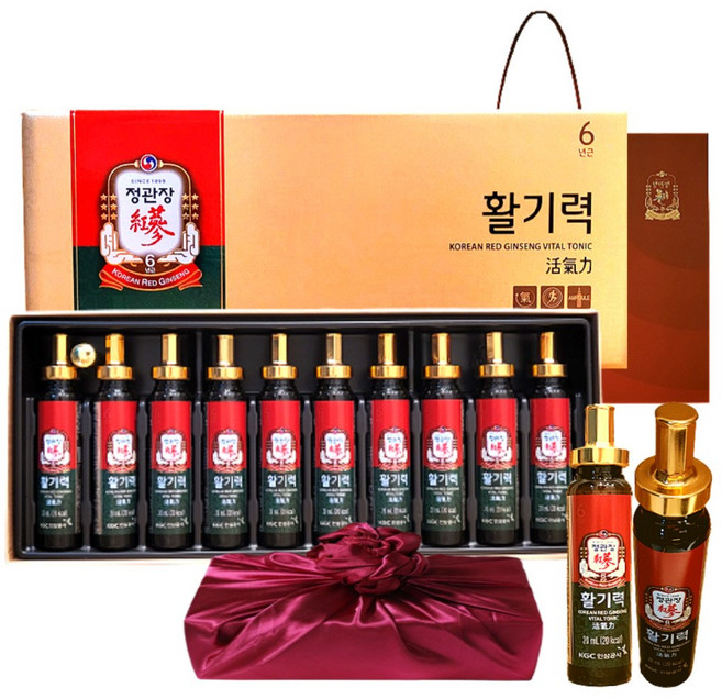 정관장 6년근 홍삼정 활기력 10세트(홍삼농축액 비타민함량) 200ml+쇼핑백 골프 여행 추석 설 명절 선물세트(보자기포함) 1개, 200ml, 1세트
