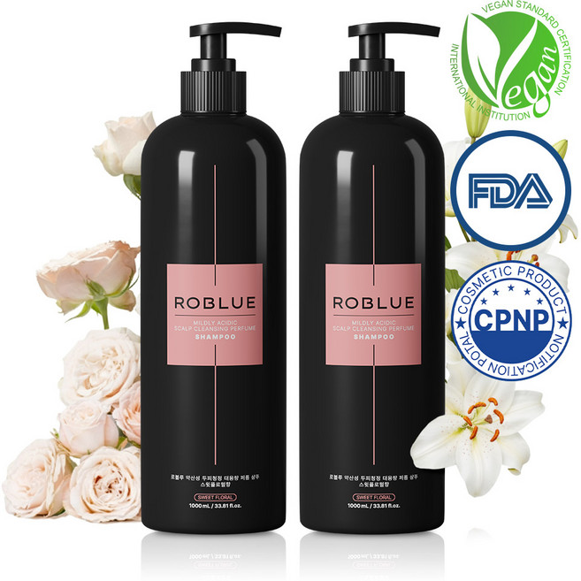 로블루 여성 샴푸 1 위 향기좋은샴푸 비듬 단백질 대용량 샴푸 향수 향기 퍼퓸 약산성샴푸 스윗플로럴향, 1L, 2개