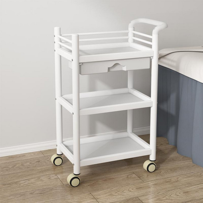 미용실트롤리 이동식 트레일러 수납 카트 무빙트롤리 그레이 트리플 52x37x90cm, 화이트+서랍(업그레이드 짐벌)