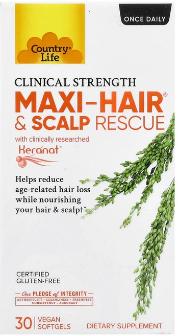 Country Life Maxi-Hair® & Scalp Rescue Clinical Strength 30 Vegan Softgels, 1개 - 쿠팡