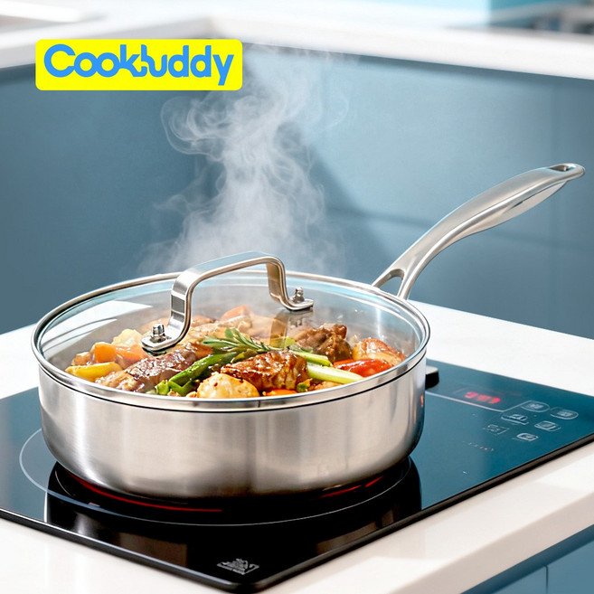 CookBuddy 304 스텐 후라이팬 통3중 인덕션 스텐 프라이팬, 1개, 20cm