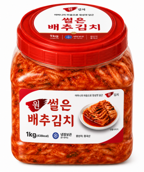 원김치 썰은배추김치 1kg 아삭아삭 시원한 맛김치 통김치 용기, 1개