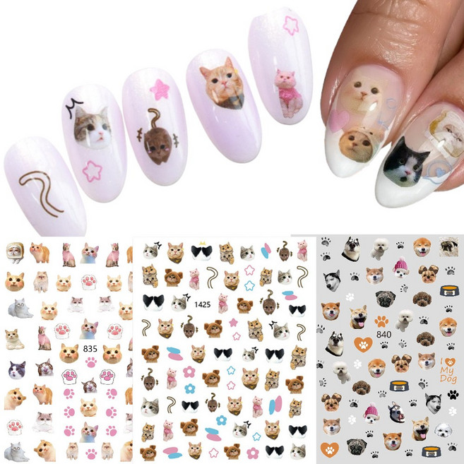 바이유즈 힙한 강아지고양이 네일스티커 3종1세트, 1개, 혼합